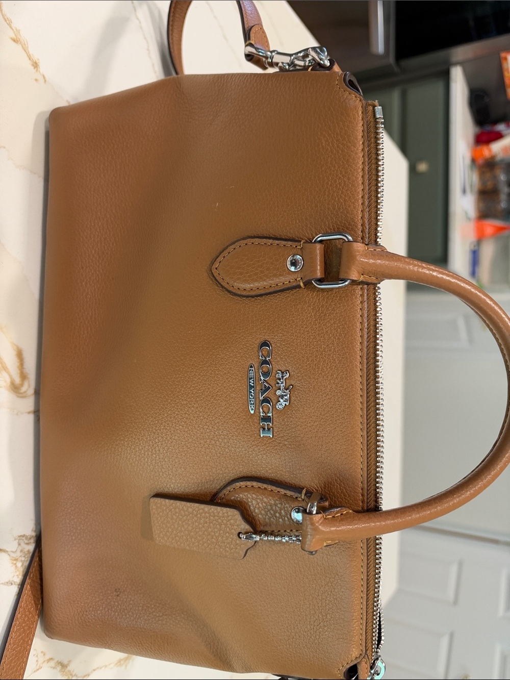Coach Cognac Leather Satchel with Silver Hardware
